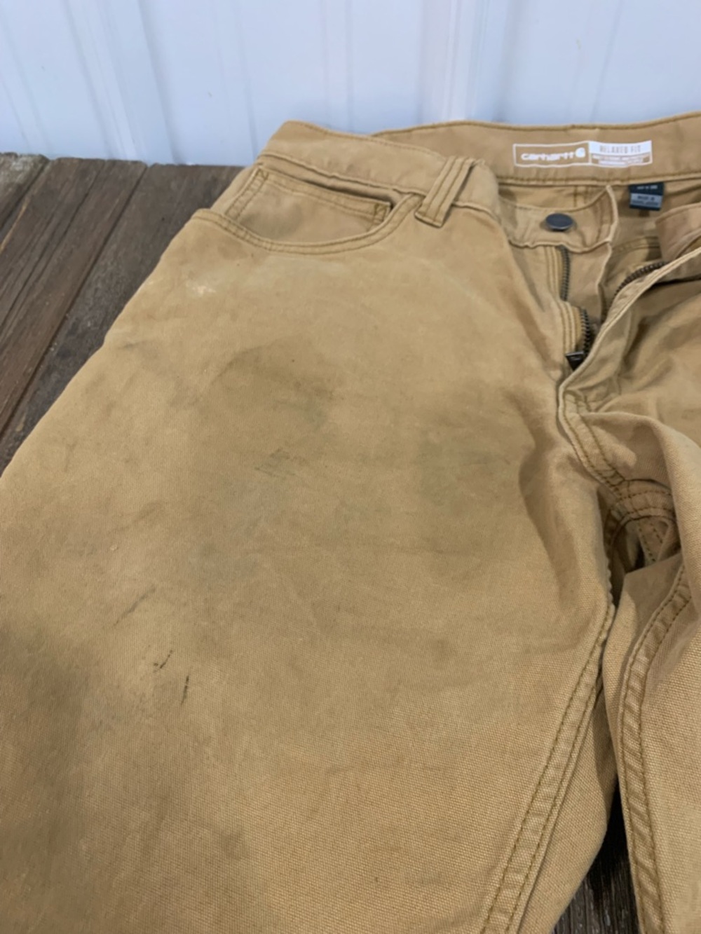 Carhartt Tan Work Pants with Back Pocket Logo - Picture 4 of 7